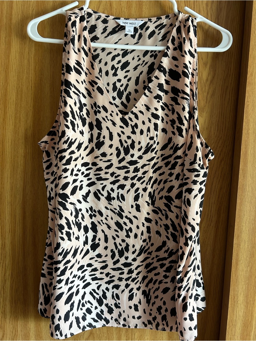 Nine West Black and Blush Animal Print V-Neck Sleeveless Top